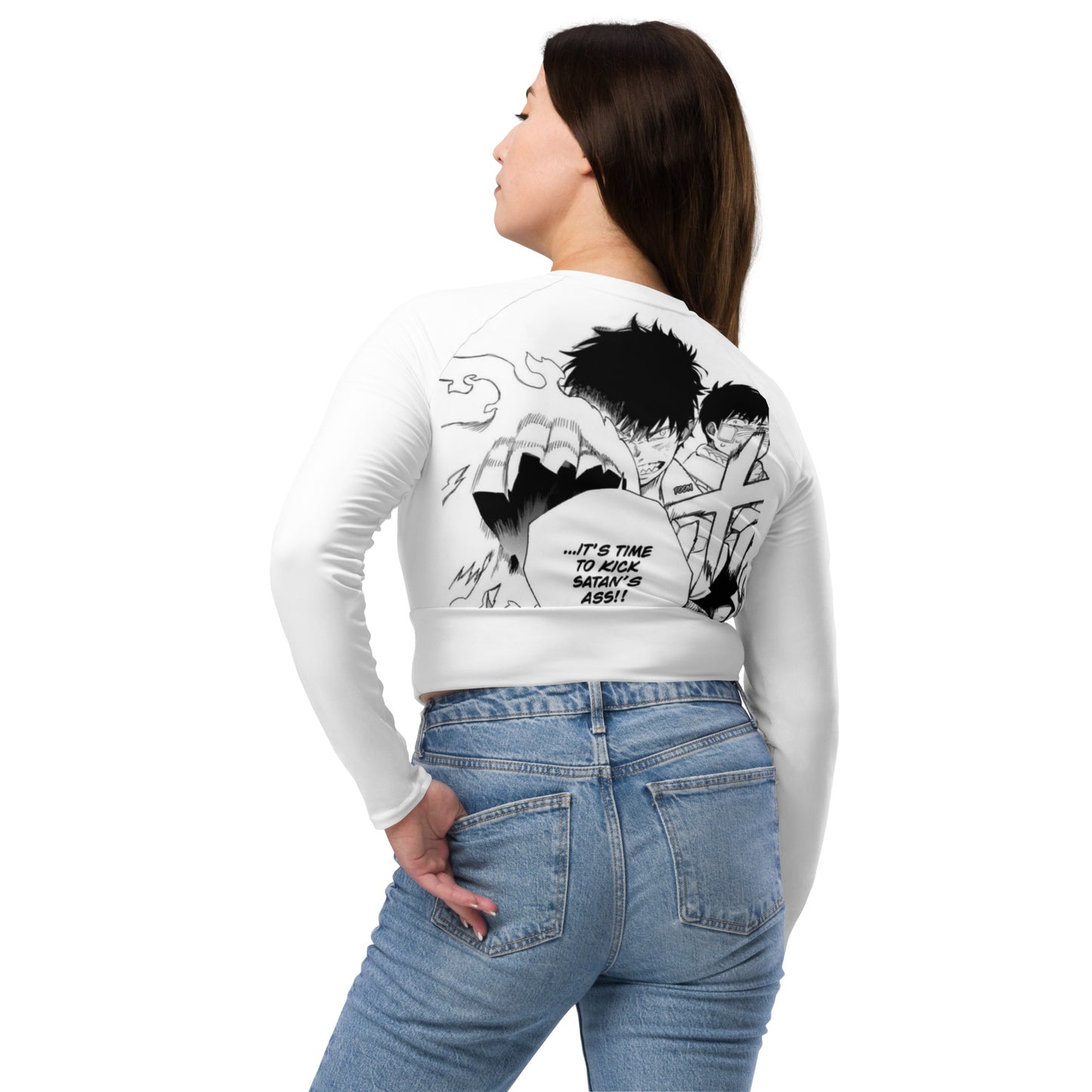 Kicking Satan's Ass Recycled long-sleeve crop top