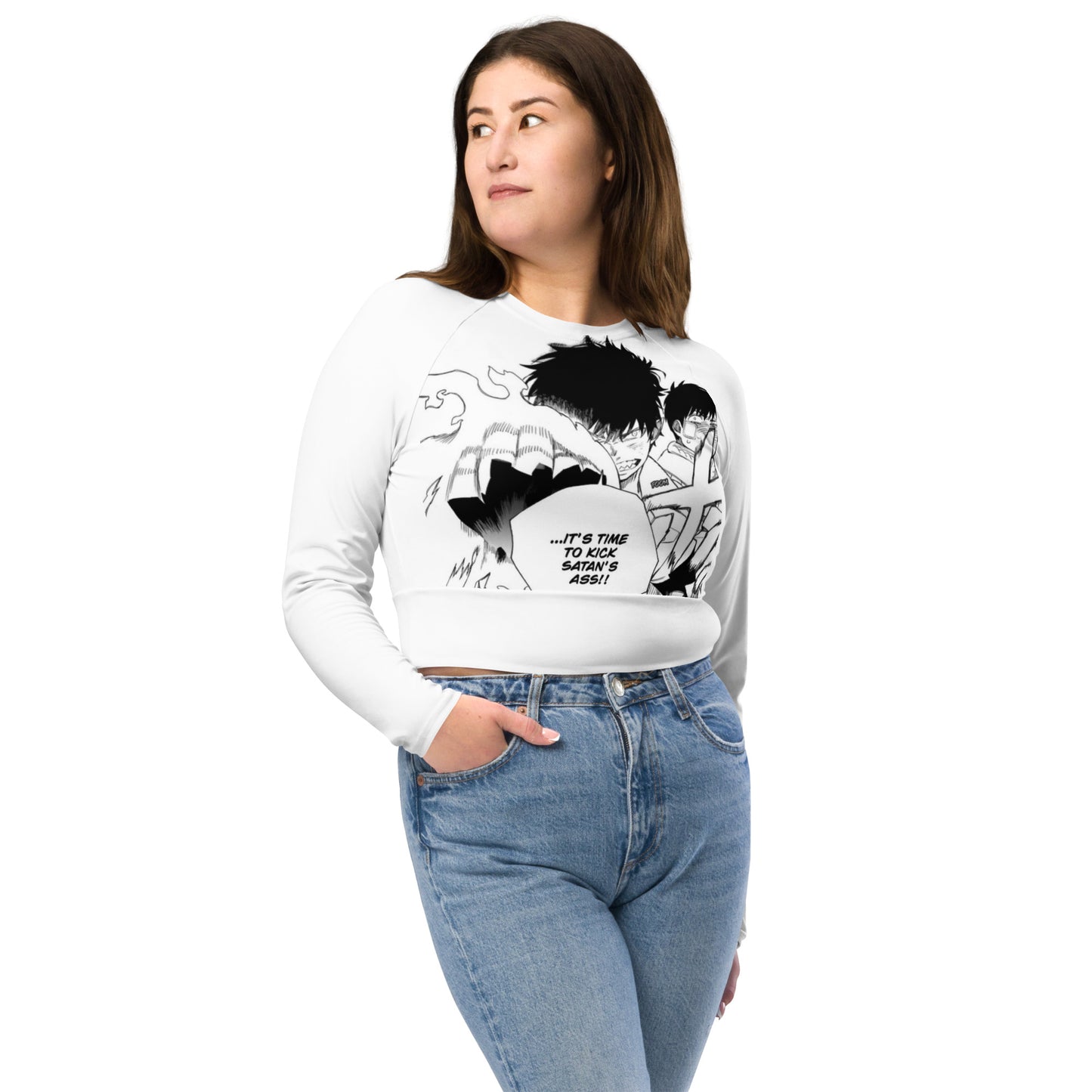 Kicking Satan's Ass Recycled long-sleeve crop top