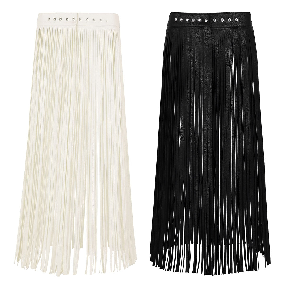 Womens faux hotsell leather fringe skirt