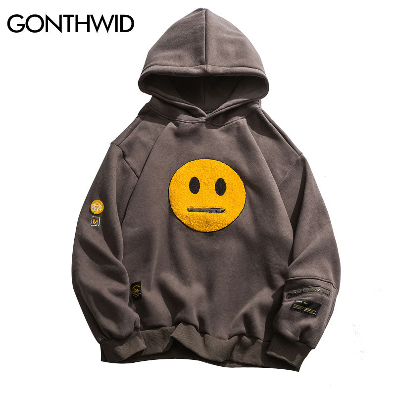 Smile Face Zipper Pocket Hoodie