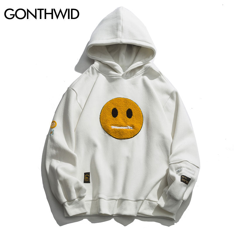 Smile Face Zipper Pocket Hoodie